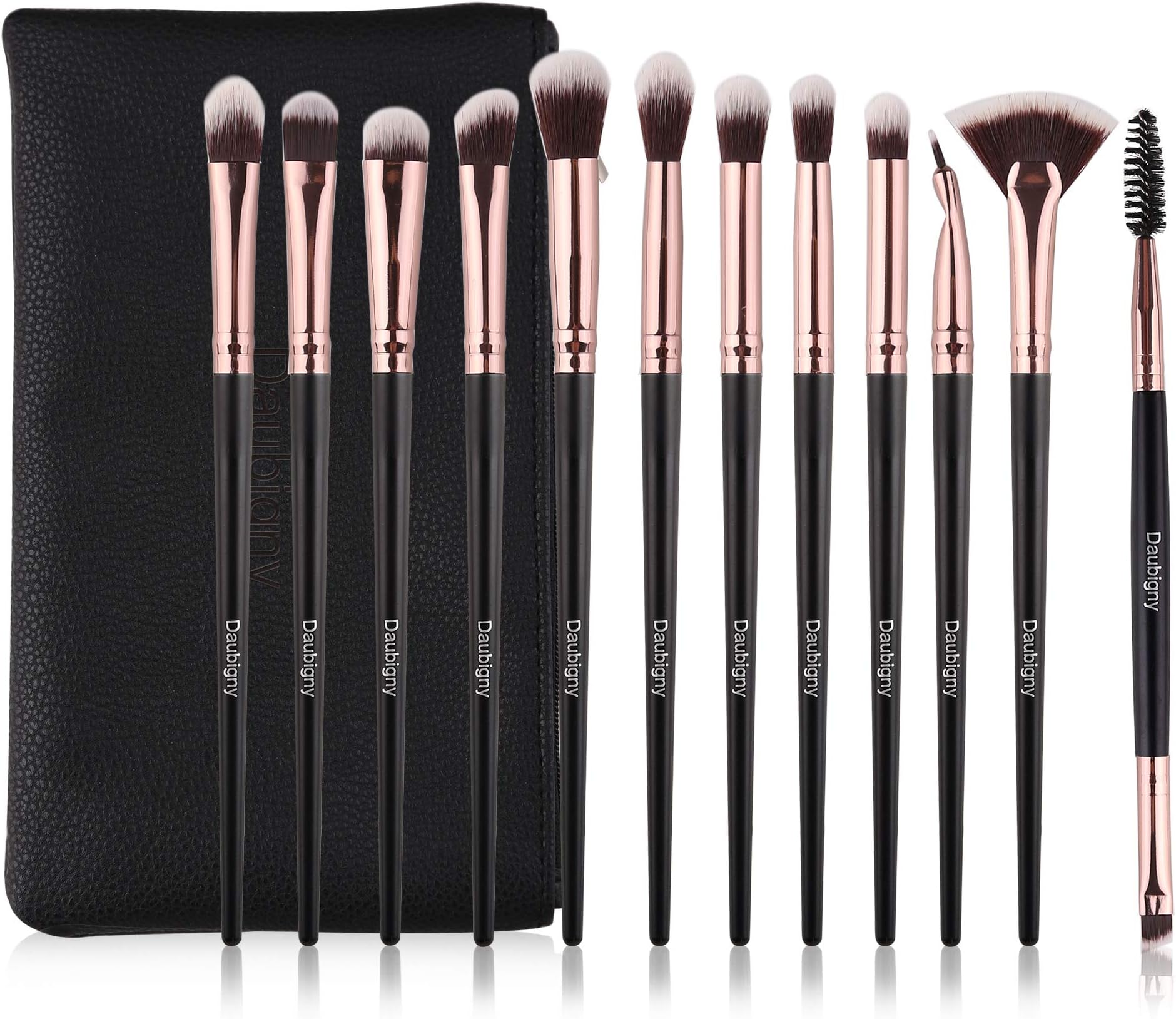 Eye Makeup Brush Set, 12 PCS Professional Eye shadow, Concealer, Eyebrow, Foundation, Powder Liquid Cream Blending Brushes Set With Carrying Bag (Black)