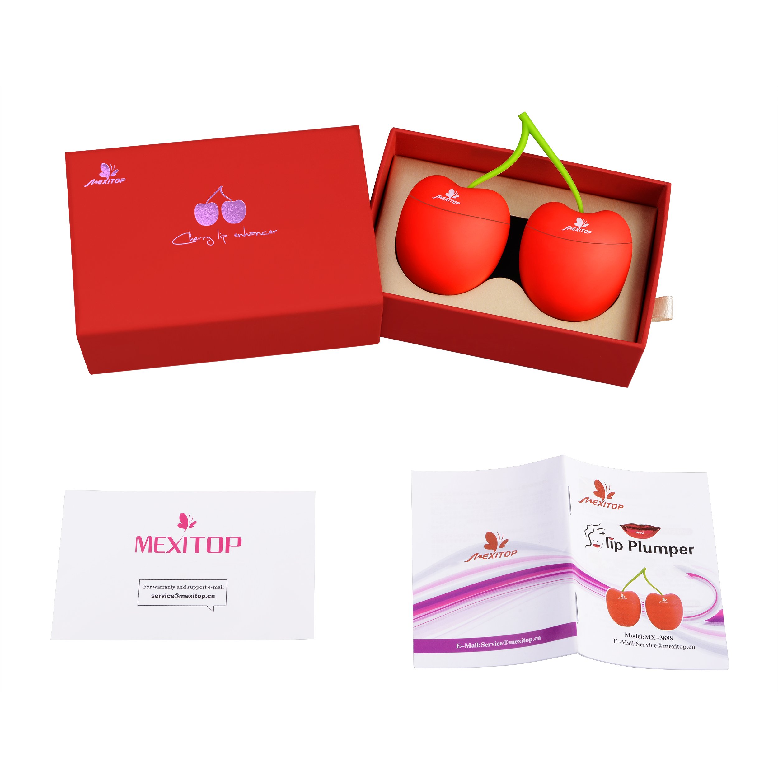 Lip Plumper Device - MEXITOP Sexy Full Lip Plumping Enhancer, Portable Cute Cherry Design, Quick Lip Pump Enhancement for Hot Beauty Lip, Great Gift for Female and Friends, Oval & Round Included