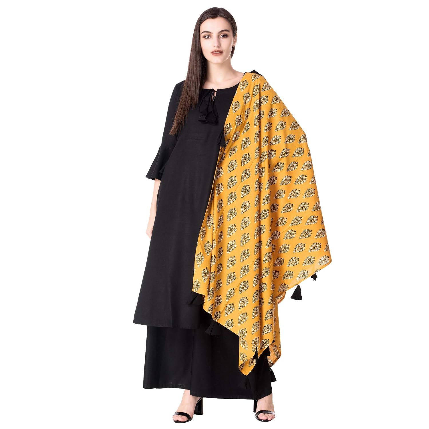 ortange readymade women's rayon kurta, palazzo with printed dupatta set
