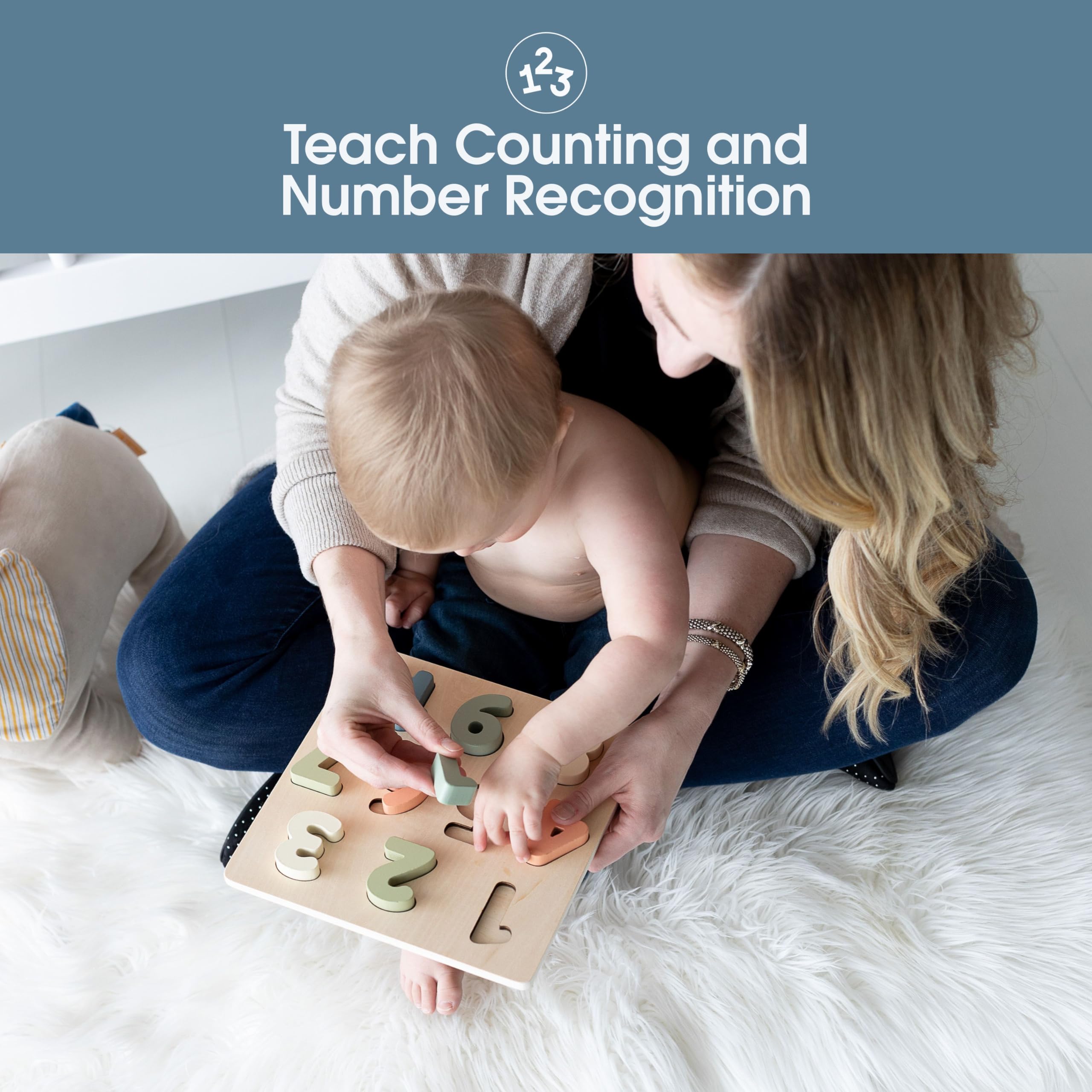 Pearhead Wooden 123 Numbers Puzzle, Colorful Preschool Counting Board, Interactive Montessori Educational Learning Baby Toys for Boys or Girls, Ideas for Toddlers