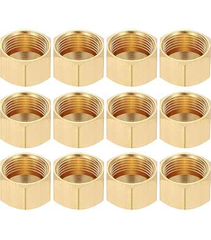 16pcs Brass Pipe Cap With 16 Rubber Gasket Seal Ring, Gold Hex Compression Caps Gas Line Cap Brass Nut Plumbing Valve Plug Fittings For 1/4 3/4 3/8 1/2 Inch Od Pipe