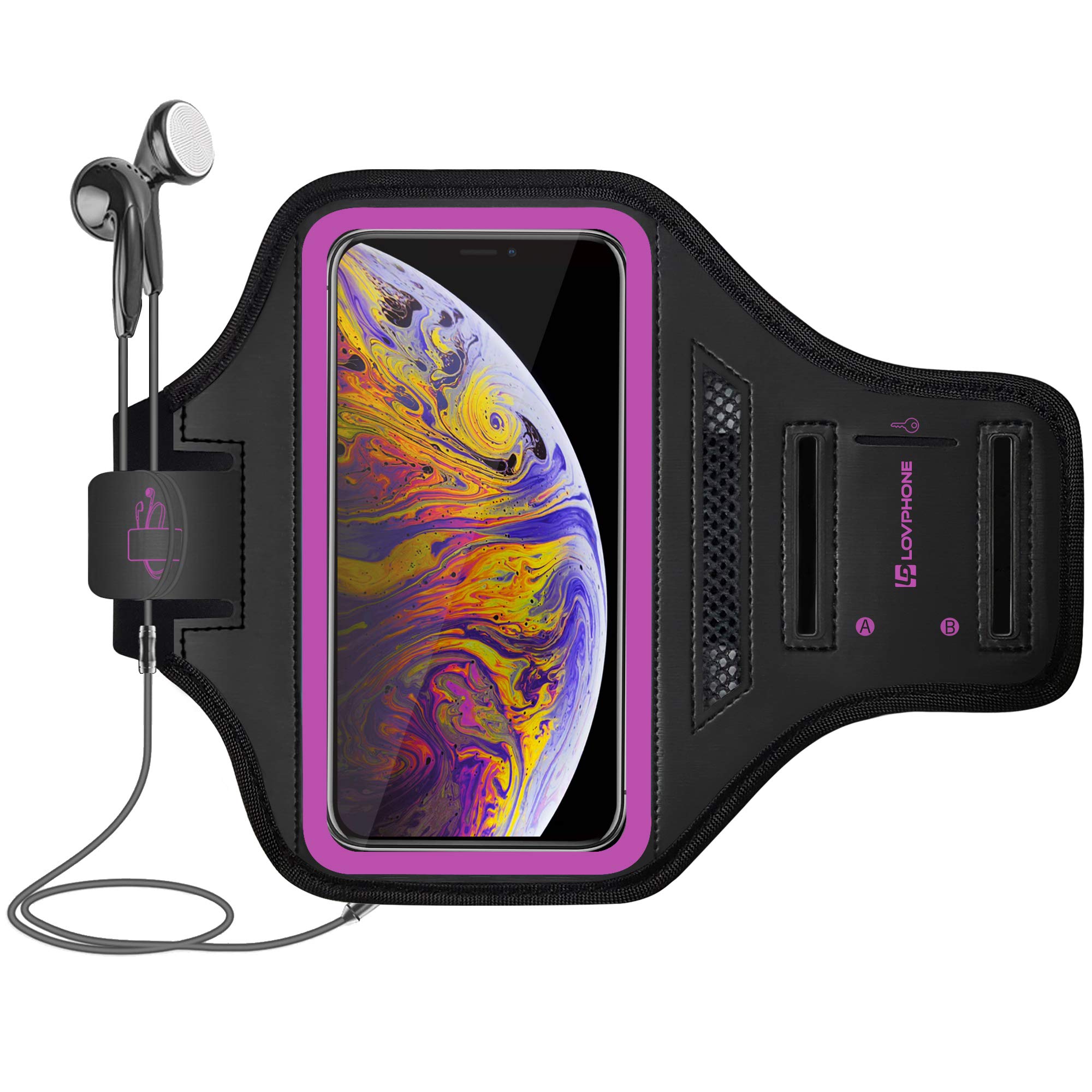 LOVPHONE Armband for iPhone iPhone Xs Max, Waterproof Sport Outdoor Gym Running Key Holder Card Slot Phone Case Bag Armband (Pink)