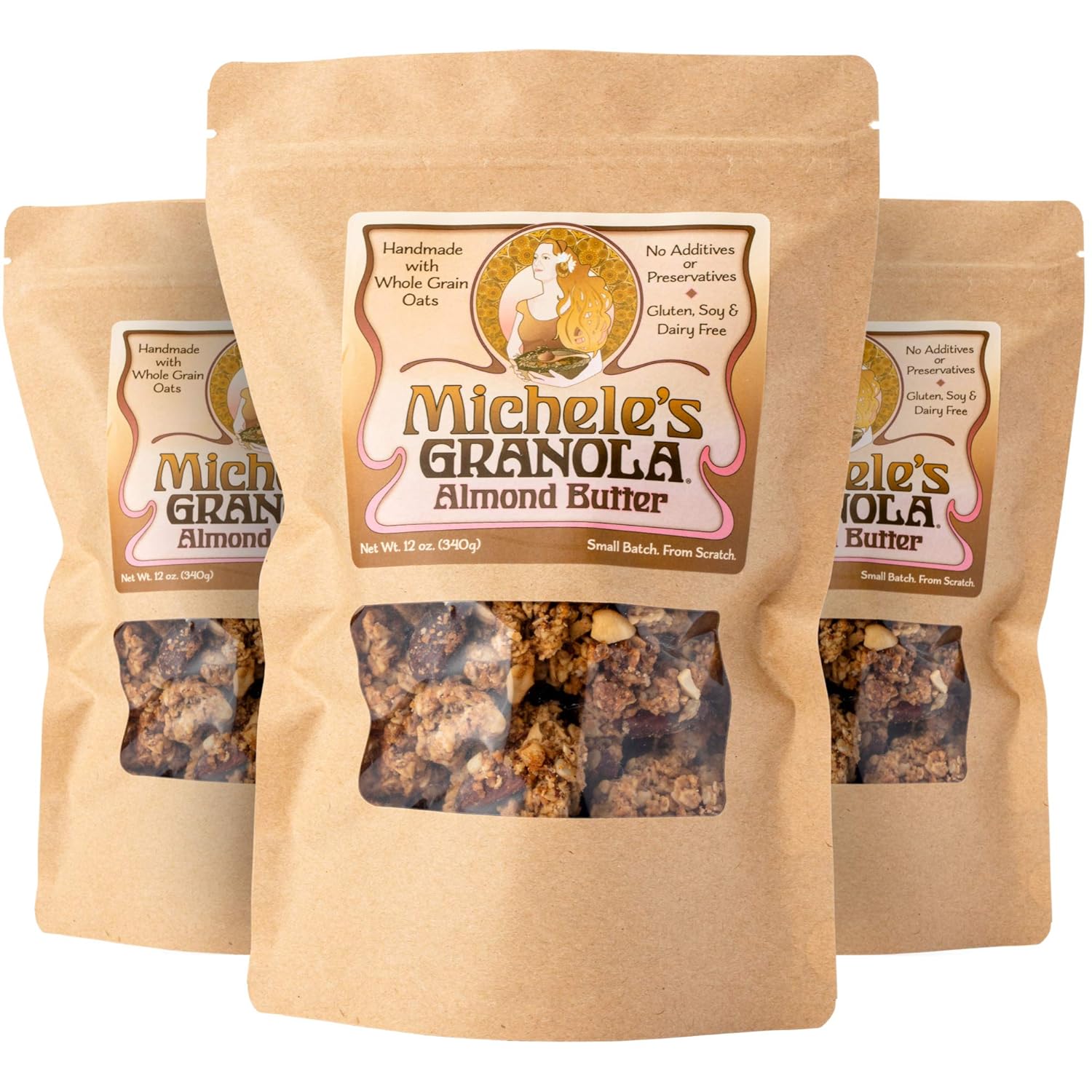 Amazon Com Michele S Granola Almond Butter 12 Oz Package Pack Of 3 Gluten Free Non Gmo Project Certified