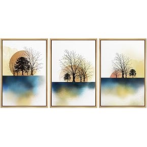 SIGNWIN 3 Piece Framed Canvas Wall Art Trees...