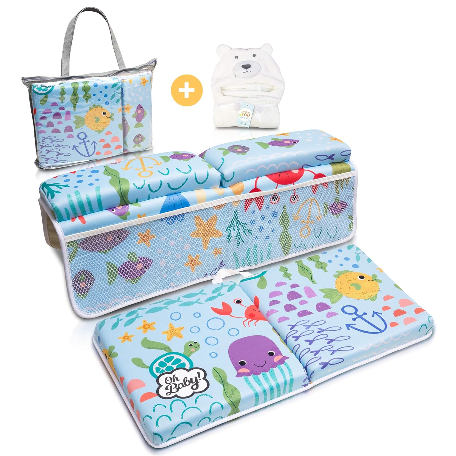 Bath Kneeler and Elbow Rest Pad | Baby Bath Kneeler and Bath Elbow Saver | Bath Kneeler Baby Bathtub Cushion | Hooded Baby Towel Included : Baby