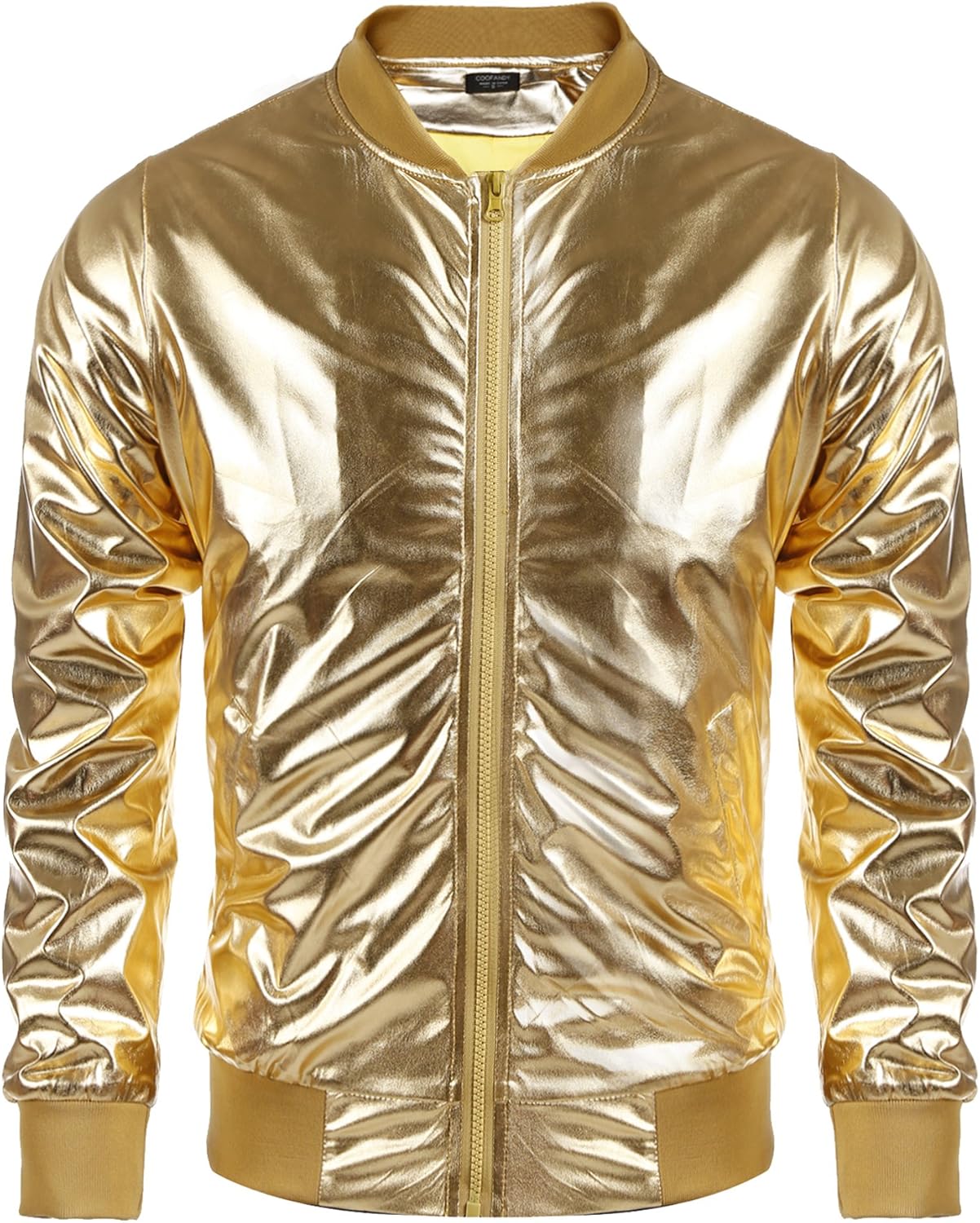 COOFANDY Men's Metallic 70s Disco Party Varsity Jacket Button Zip-up Baseball Bomber at  Men’s Clothing store