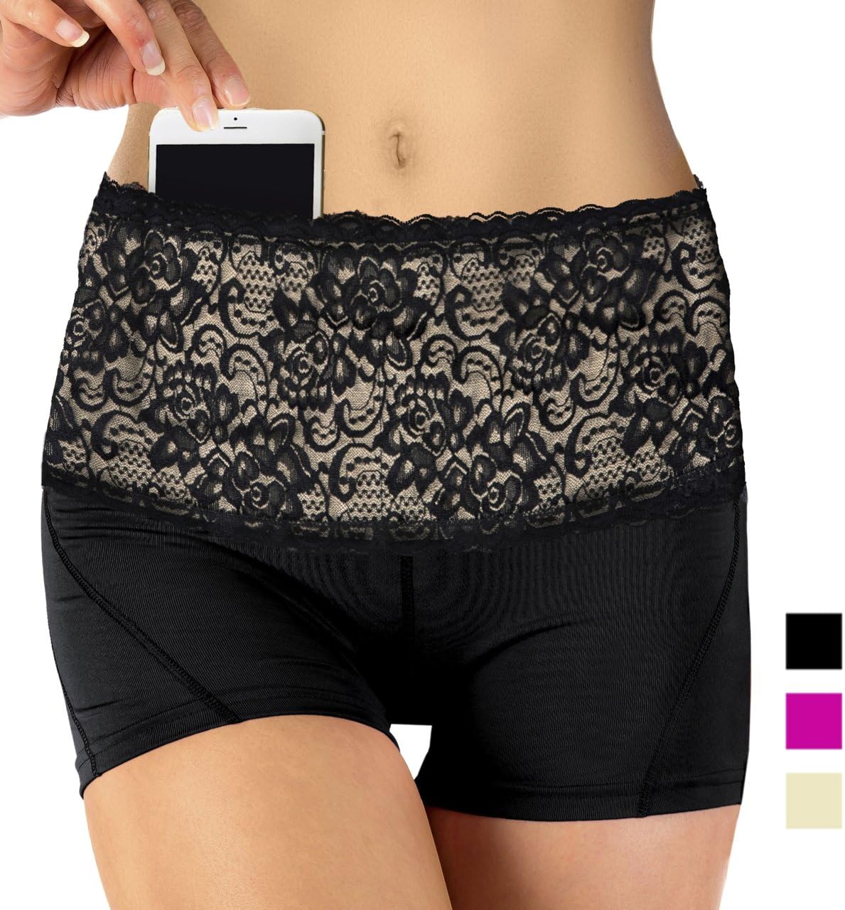 Stashbandz Travel Money Belt & Fanny Pack with Silicone Grip Made of Pretty Lace Hip Travel Wallet, Mini Purse or Running Belt with 4 Wide Pockets Fits All Cell Phonesโฆ