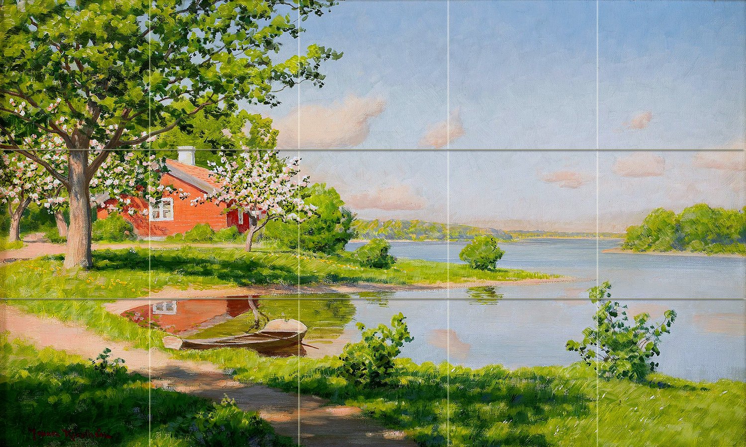 river boat garden house J. Krouthen Tile Mural Kitchen Backsplash Marble Ceramic - Afbeelding 20 van 23
