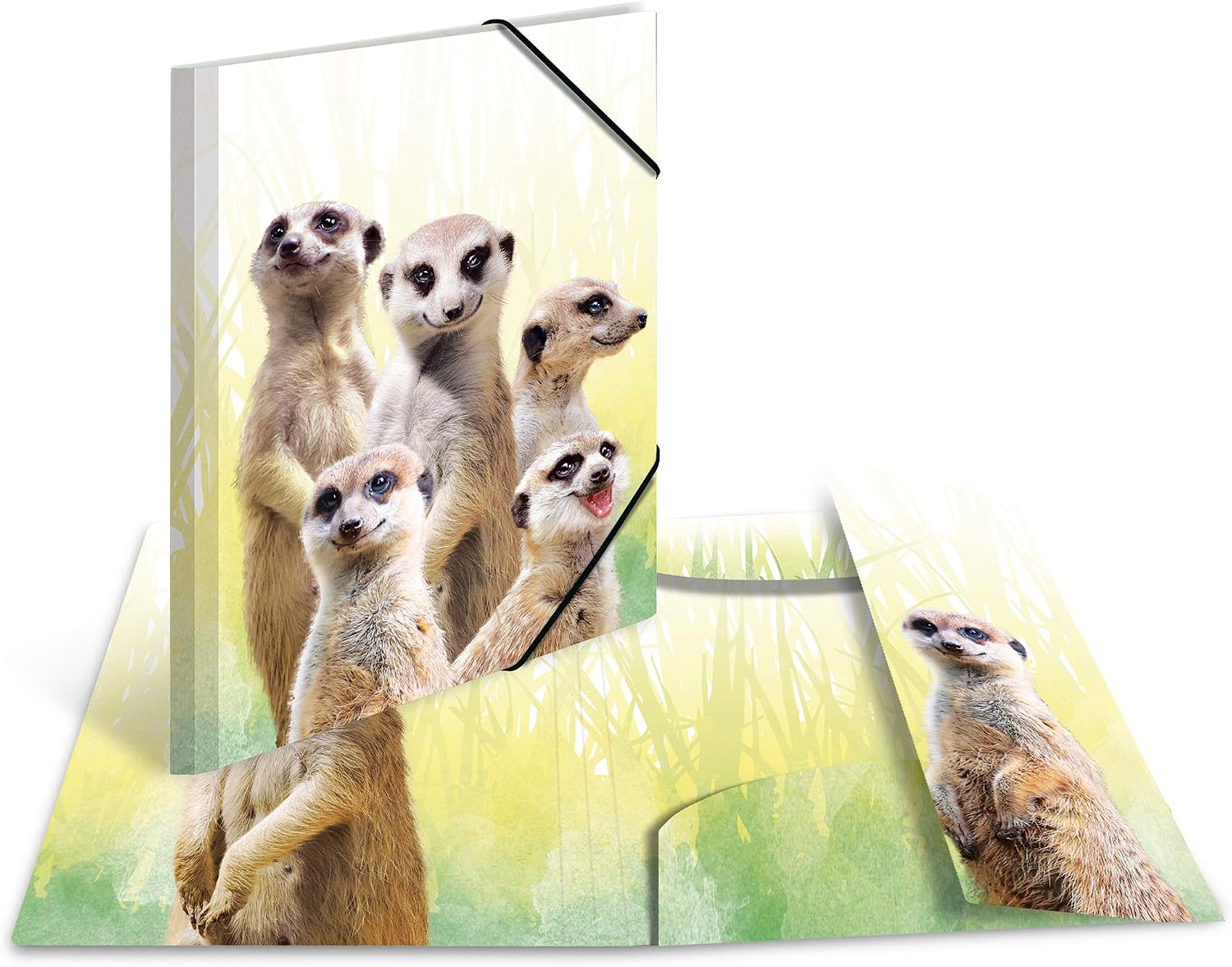 HERMA Portfolio Folder A3 Meerkat, Children's Corner Folder Made of Plastic with Animal Motif, Elastic Band