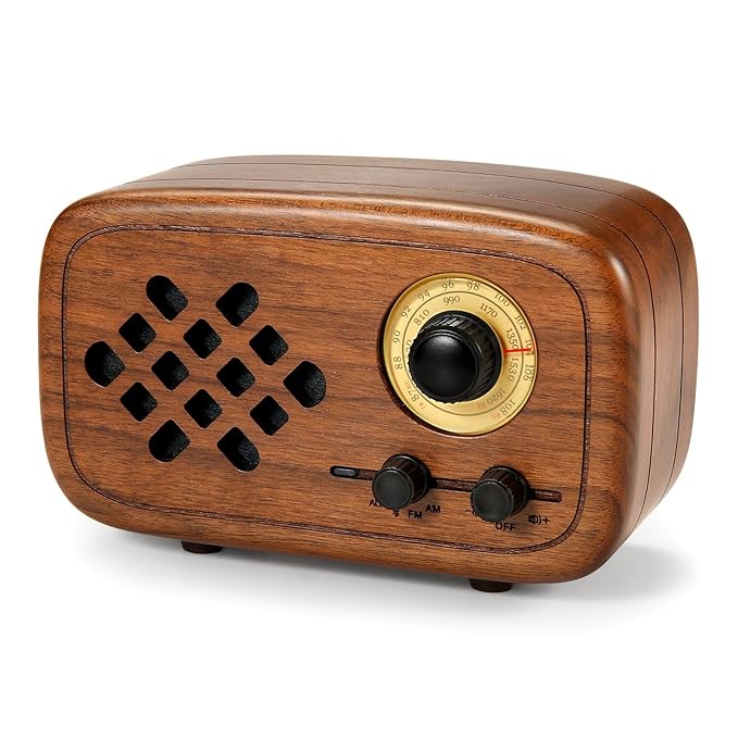 Komost Handgemacht Walnußholz Tragbar Bluetooth Lautsprecher Box, Bluetooth 4.0 Drahtloser Lautsprecher mit Radio FM/AM, Natu
