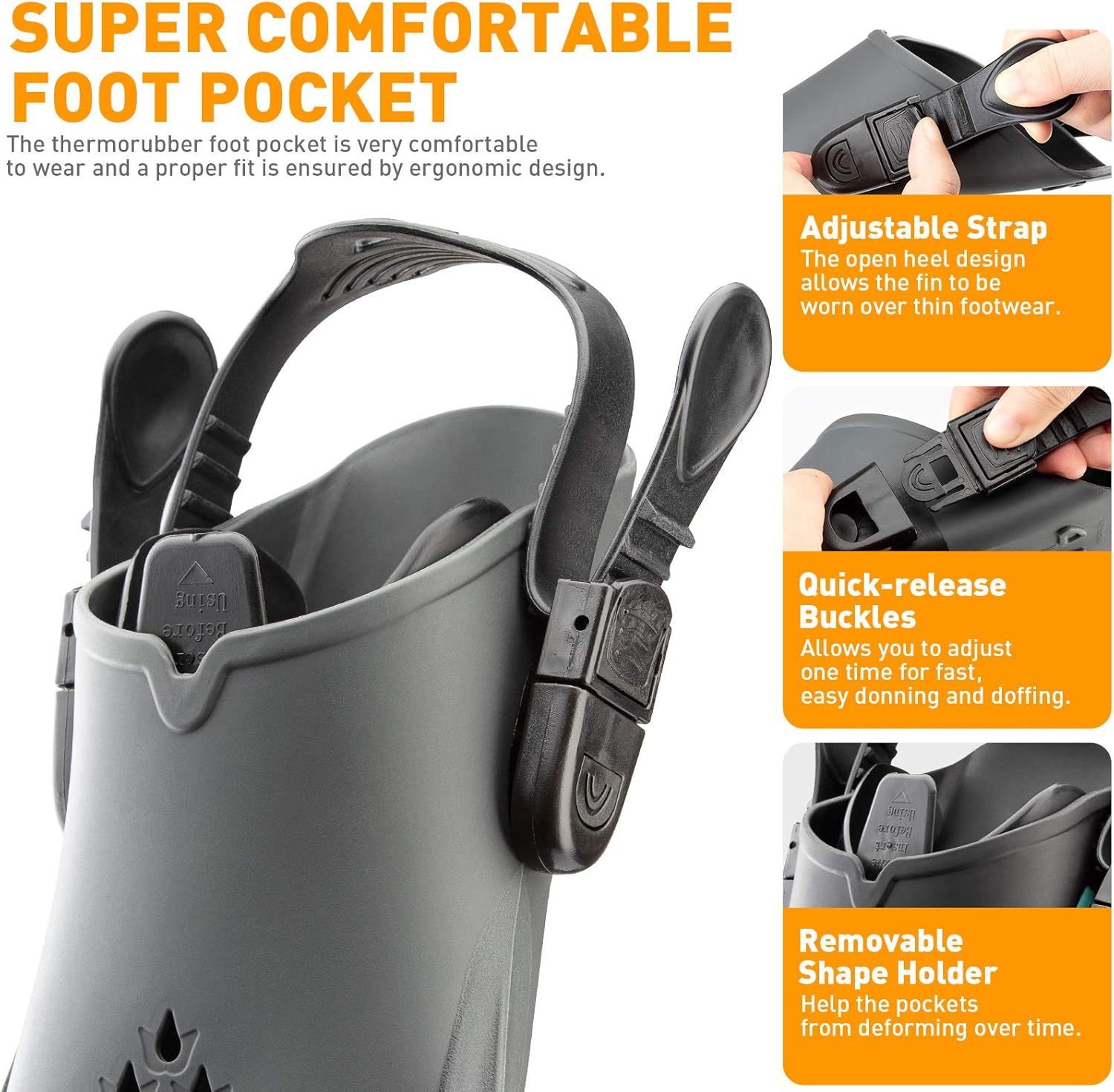 CAPAS Swim Fins, Snorkel Fins with Travel Size Short Fins for Snorkeling Diving Adjustable Open Heel Flippers for Men Women Youth : Sports & Outdoors