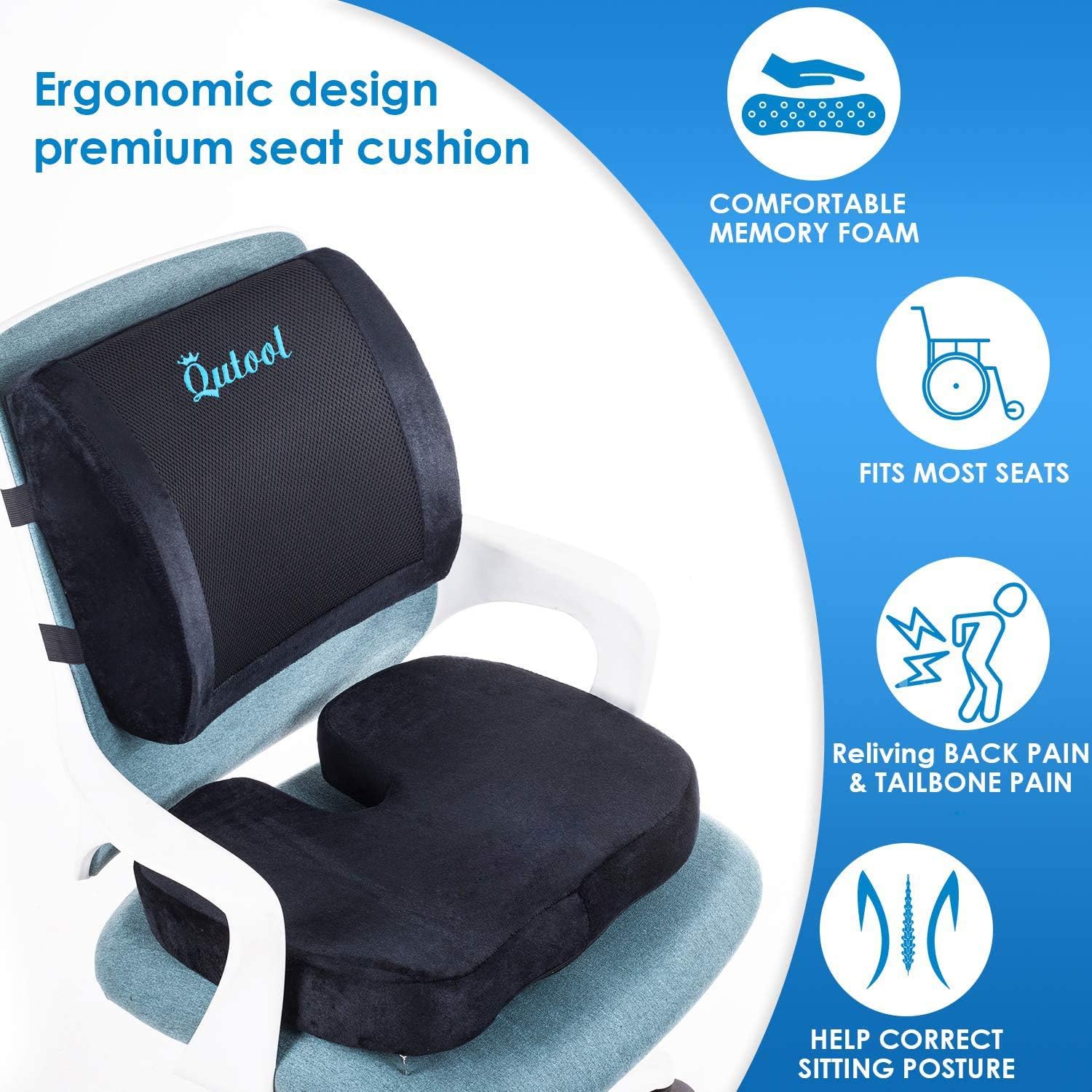 QUTOOL Office Chair Cushion and Lumbar Support Cushion - Image 4