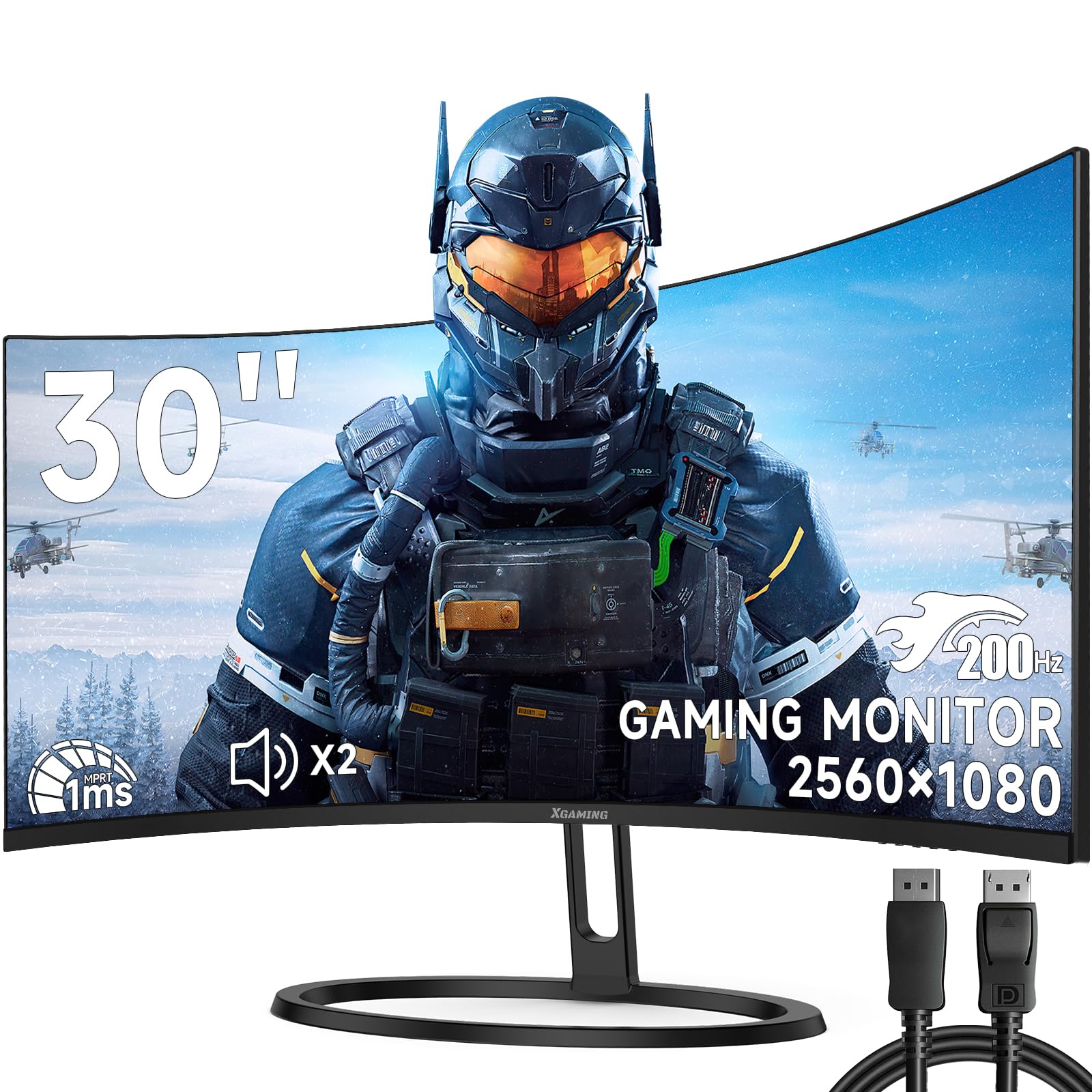 Photo 1 of 30-inch Curved Gaming Monitor 21:9 Ultrawide WFHD(2560x1080), up to 200Hz, 1ms, FreeSync Premium, 1800R, Eye Care, 100% sRGB PC Screen with HDMI(2.1)x 2 & DisplayPort x 2, Build-in Speakers,Wall Mount