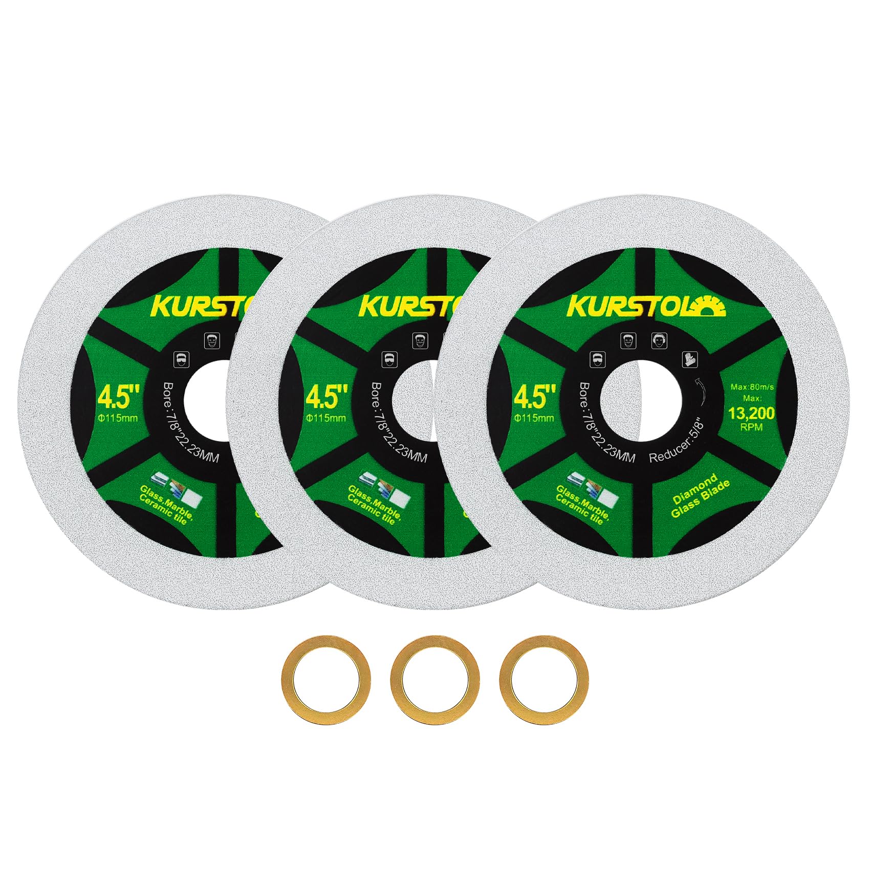 KURSTOL Diamond Glass Cutting Disc - 3pcs 115mm Ultra-Thin Cut-off Wheel bore 22.23-15.875mm for Glass, Jade, Crystal, Wine Bottle, Ceramic Tile