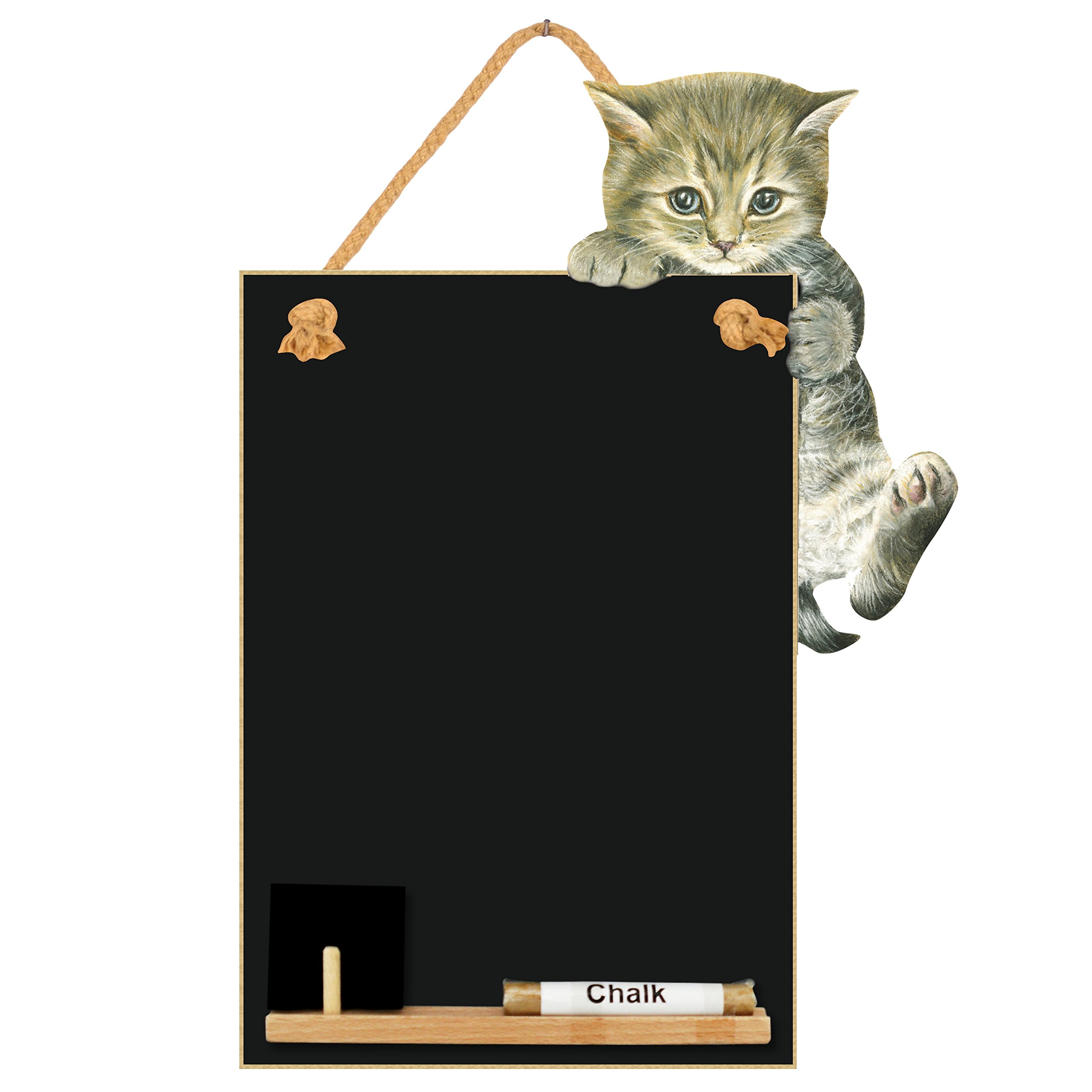 Chalkboards UK Small Memo Board/Chalkboard/Blackboard/Kitchen Chalk Board with Printed Kitten Artwork, Wooden Tray, Piece of chalk & Felt Eraser. Booth Design Range., Wood, Black, 29.7 x 20.7 x 1 cm