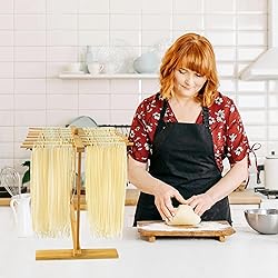 Mozphae Bamboo-Pasta-Drying-Rack with Transfer Wand