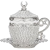 Alisveristime Turkish Coffee Cup Set - Authentic Turkish Greek Arabic Coffee Espresso Cup with Saucer (Enhance Your Coffee Experience Now!) (1 Pc) (Crystal Gelincik Design) (Silver)