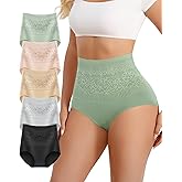 YDQ Women's Cotton High Waisted Underwear Stretch Panties Full Coverage Postpartum Soft Briefs Breathable 5 Pack