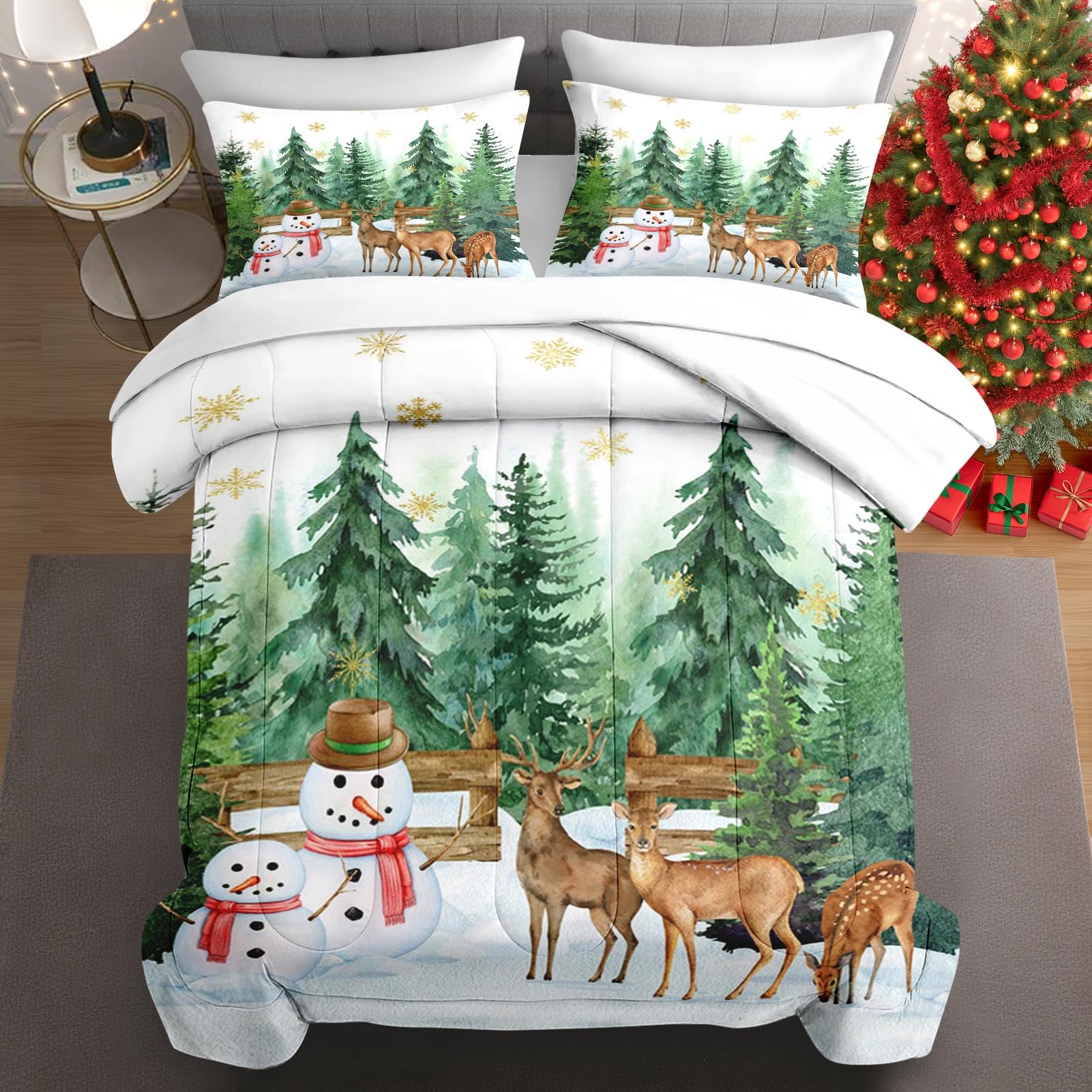 Photo 1 of ***MISSING PARTS***
WeCozy 7 Pcs King Size Christmas Comforter Set with 2 Pillowcases & 2 Shams, Cute Merry Snowman Bedding for Kids and Adults, Winter Snow Forest Elk Bed in a Bag with Flat Fitted Sheet