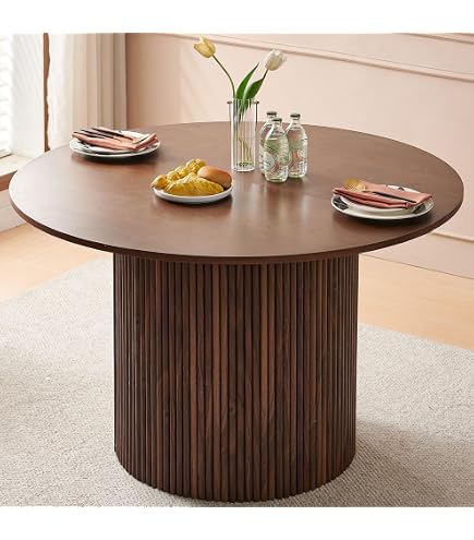 Auden Chestnut Fluted Pedestal Round Coffee Table From Jofran | Coleman