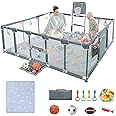 XNWQL Baby playpen, 79"x71"Baby Playpen with Mat Indoor＆Outdoor Playpen for Babies and Toddlers with Breathable Play Pen with Ocean Balls Hanging Pocket Basketball Hoop and Football Goal