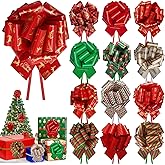 Deffdns 12 PCS Christmas Bows for Gift Wrapping,5 inch Large Xmas Holiday Pull Bows for Present,Gift Baskets,Wine Bottles,Bouquet,Christmas Wrapping Decorations [Mix Color]