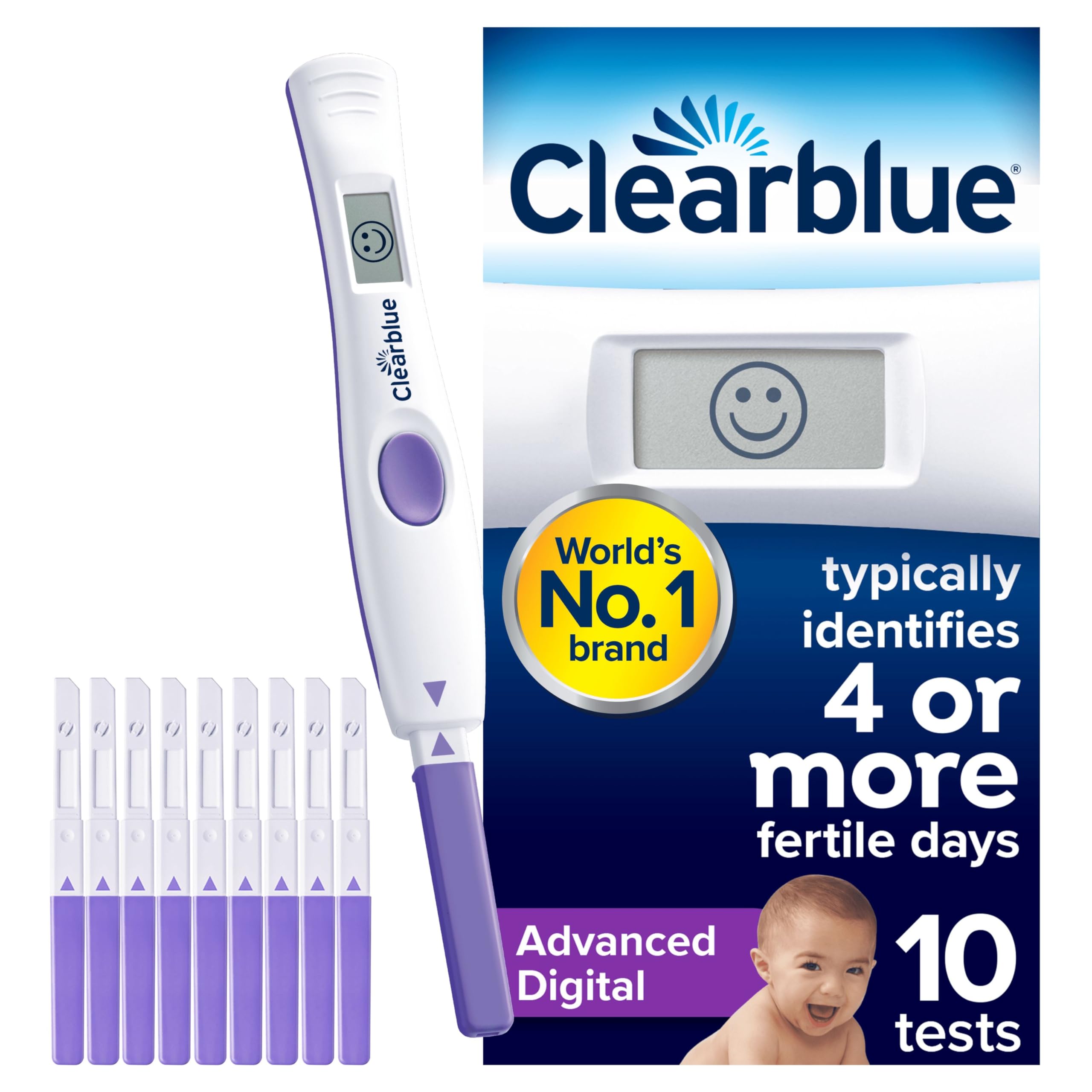 Clearblue Advanced Digital Ovulation Test Kit (OPK). Double Your Chances of Getting Pregnant, 1 Digital Holder and 10 Ovulation Tests, Try The Free Clearblue Period & Cycle Tracker App