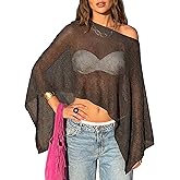 WeciBor Women's Sheer Poncho Tops Y2K Sparkly Knit Bolero Sweater Cover Up Beachwear for Beach Clothing