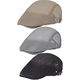 Geyoga 3 Pieces Mesh Newsboy Cap Mesh Breathable Summer Cap Adjustable Newsboy Beret Hat Cabbie Flat Hat