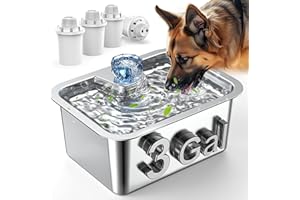 Lesotc Dog Water Fountain for Large Dogs, 11L/3Galon Stainless Steel Large Pet Water Fountain with 4 Filters, Automatic Dog Water Bowl Dispenser, Ultra-Quiet Pump, Ideal for Multi-Pet Home