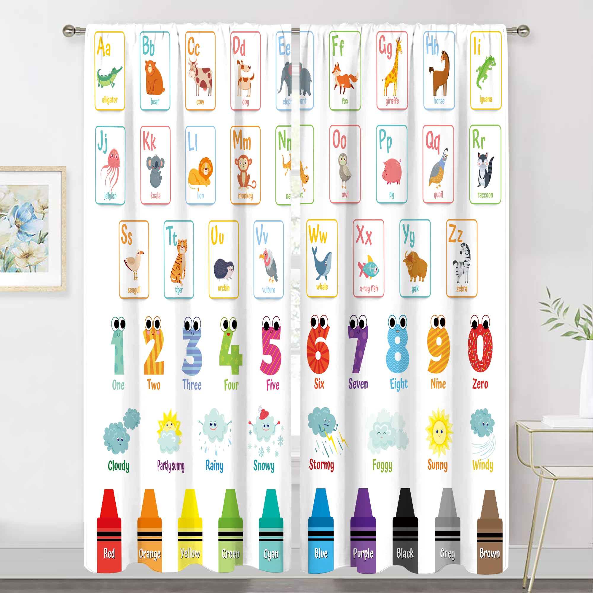MESHELLY Kids Alphabet Curtains 52Wx84H Inch Rod Pocket Cartoon Animal ...