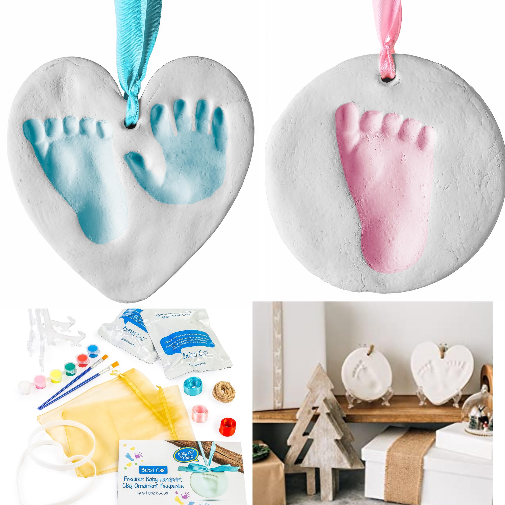 Baby Handprint and Footprint Kit Ornament Makers for Girl & Boy Gifts, Unique Shower Gifts, Memory Art Personalized for Baby Registry, Keepsake Box Nursery Decor