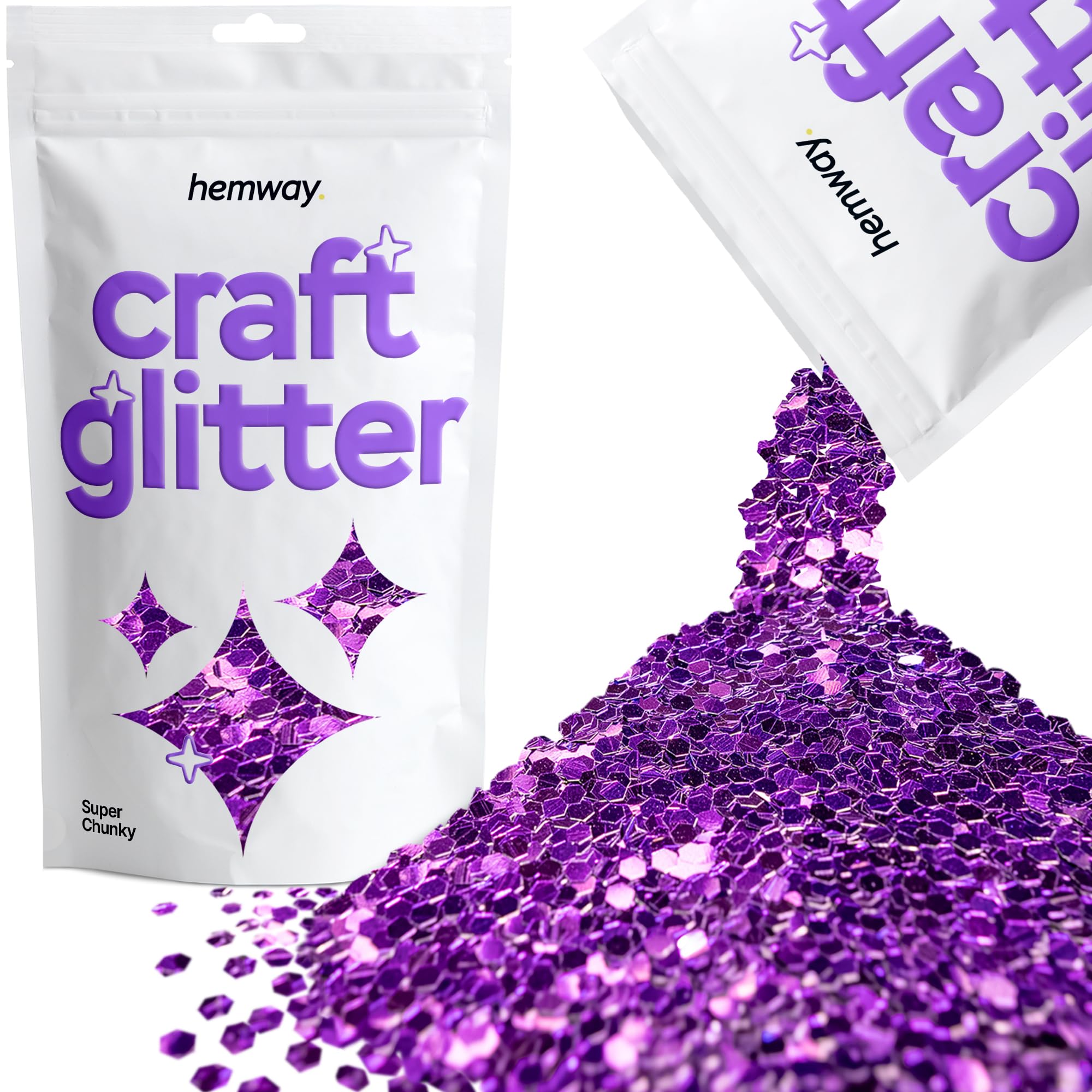 Hemway Craft Glitter Purple 100g Super Chunky Glitter for Crafts, Resin, Cosmetic, Nail, Face, Body, Festival, Tumblers, Art, Candle, Crafting