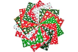 SZRUIZFZ 14Pcs Christmas Quilting Cotton Fabric Bundles 18 x 22 Inch Holiday Fabric Snowman Christmas Tree Print Fat Quarters Bundles Decorative DIY for Sewing Crafts Patchwork