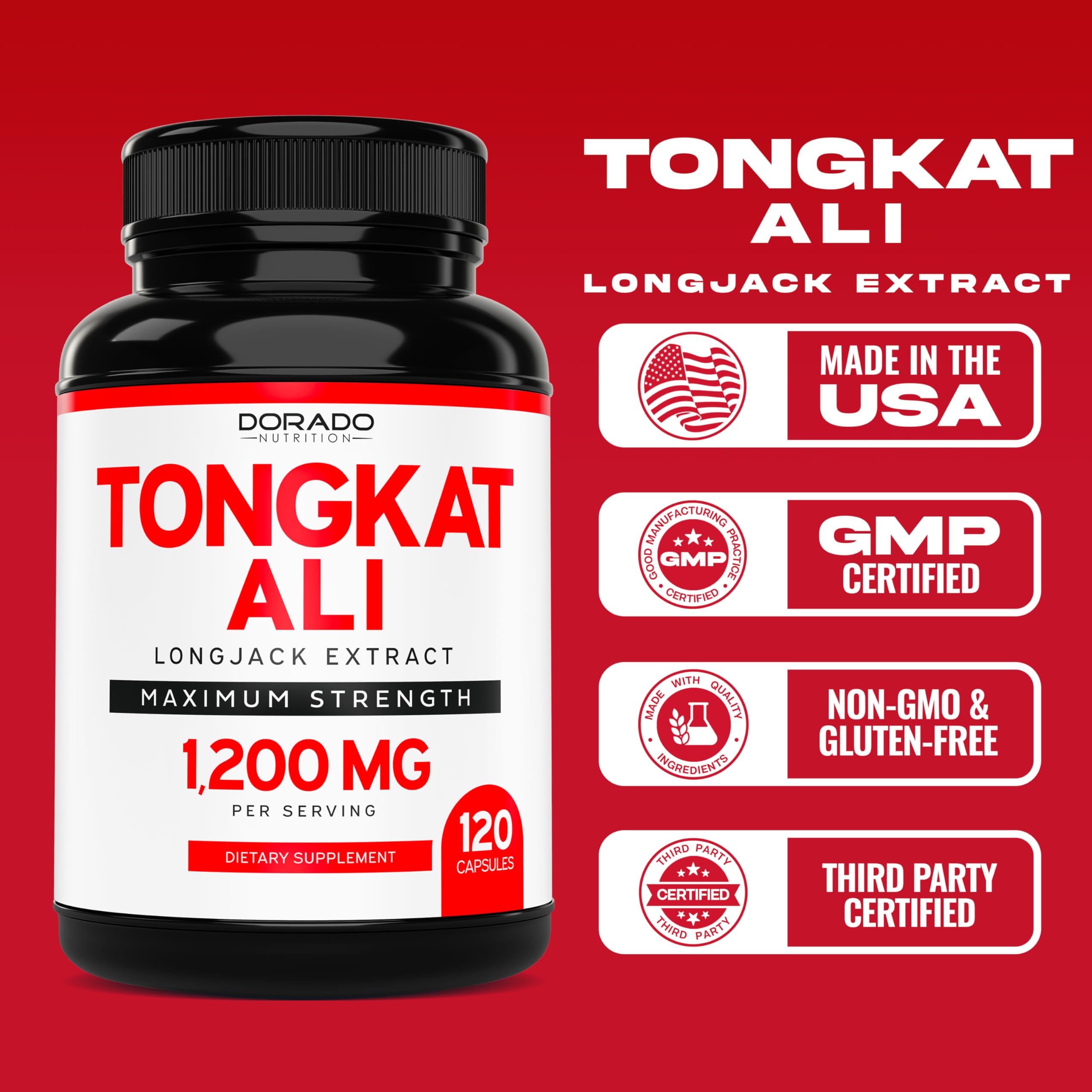 Tongkat Ali For Men (Longjack) Eurycoma Longifolia Extract 1200mg Per Serving, 120 Capsules - Longjack Tongkat Ali for Men's Health & Vitality Support - Third Party Tested, USA Made & Non-GMO