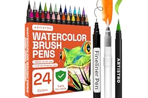 ARTISTRO 24 Watercolor Markers with Flexible Paint Brush Pens for Pros & Beginners - Consistent, Smooth, Bright, Washable, Non-Toxic, Ideal for Coloring, Calligraphy, & Manga