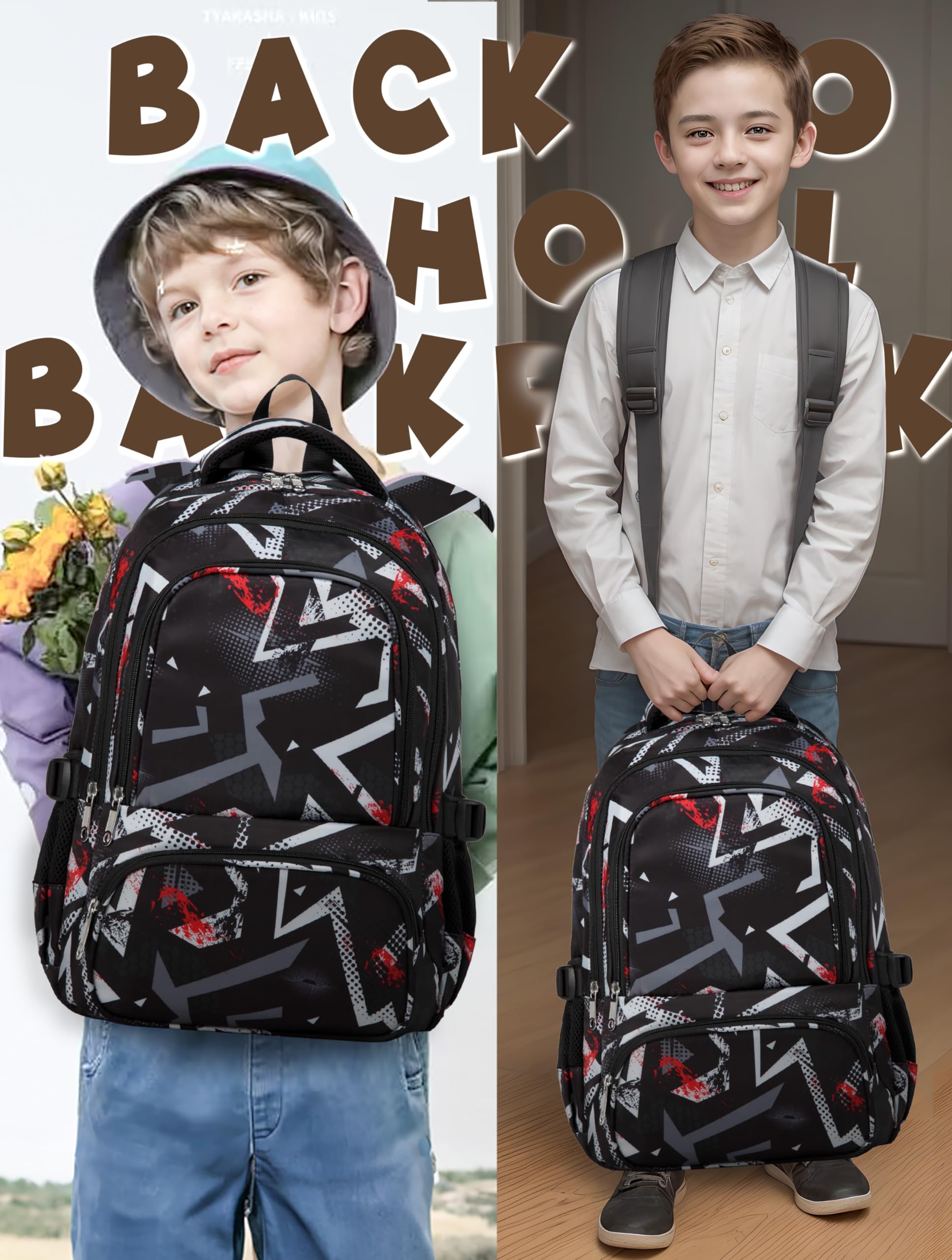 BLUEFAIRY Kids Backpacks for Boys Girls Elementary Primary Middle School Bookbags Back to School Bags for Childs Age 6-8 Mochilas Escolares para Niños Niñas 17 Inch Dark Black