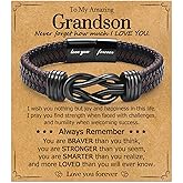 WIKHIA Gifts for Dad Son Grandson Boyfriend Husband, Cool Infinity Leather Bracelet for Him Birthday Christmas Anniversary Valentine's Day Present Ideas for Men