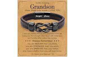WIKHIA Gifts for Dad Son Grandson Boyfriend Husband, Cool Infinity Leather Bracelet for Him Birthday Christmas Anniversary Valentine's Day Present Ideas for Men