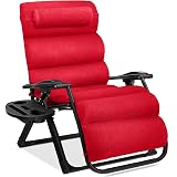 Best Choice Products Oversized Zero Gravity Chair, Folding Outdoor Patio Recliner, XL Anti Gravity Lounger w/Removable Cushion, Cup Holder, Side Tray, 350lb Capacity - Crimson Red