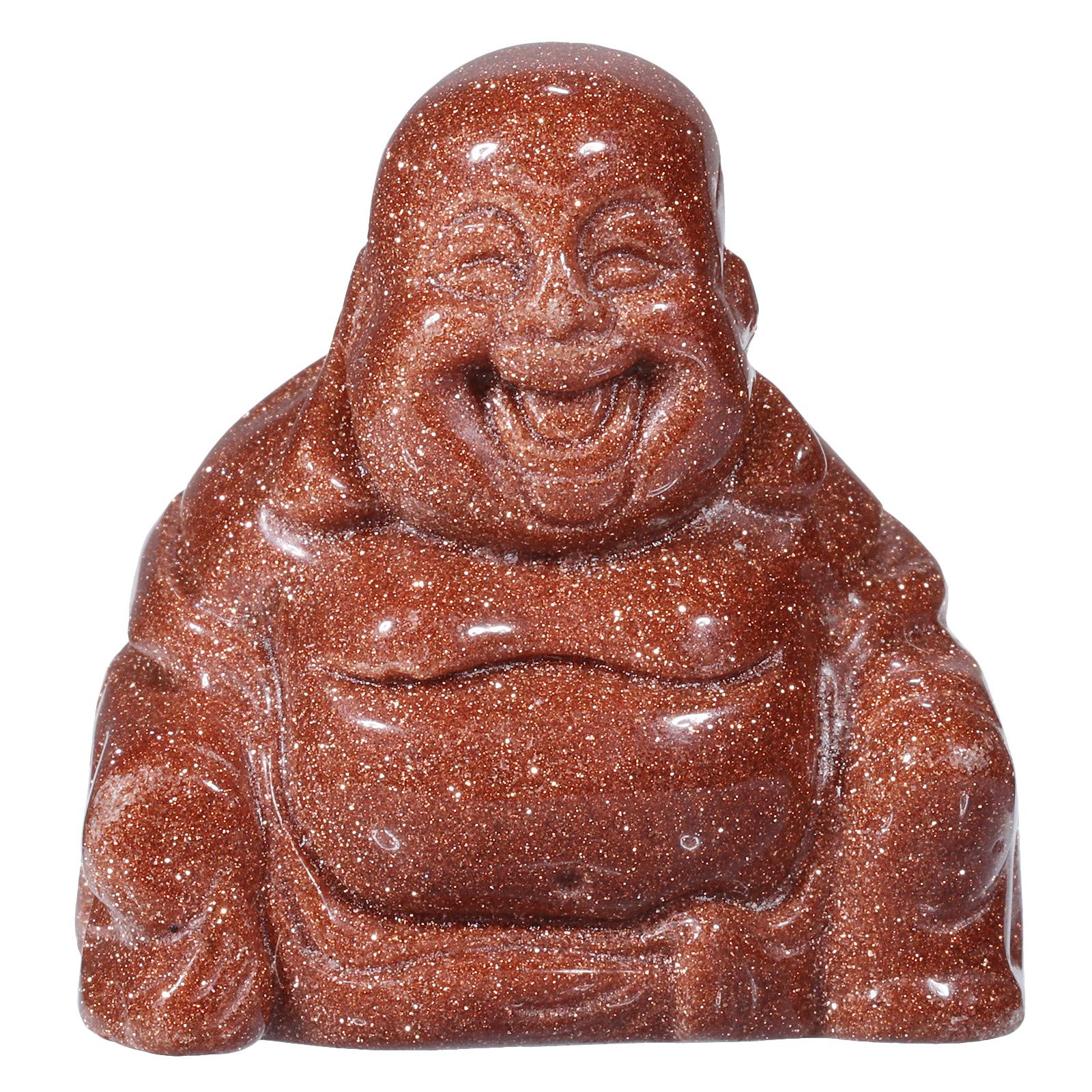mookaitedecor Gold Sandstone Happy Laughing Crystal Buddha Statue Small Ornament for Home, Mini Buddhism Gift Carved Buddha Figure Good Luck Charm Pocket Stone Table Desk Home Decoration 1.5 inch
