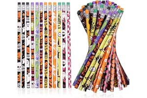 emzrivo 48 Pieces Halloween Pencils with Eraser Assortment Halloween Themed Pencil Ghost Pumpkin Skeleton Bat Spider Wooden Pencils for Halloween Party Favor Supplies, 12 Style(48)