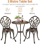 Yaheetech 3 Piece Patio Bistro Set, Round Aluminum Table & 2 Chairs view 6