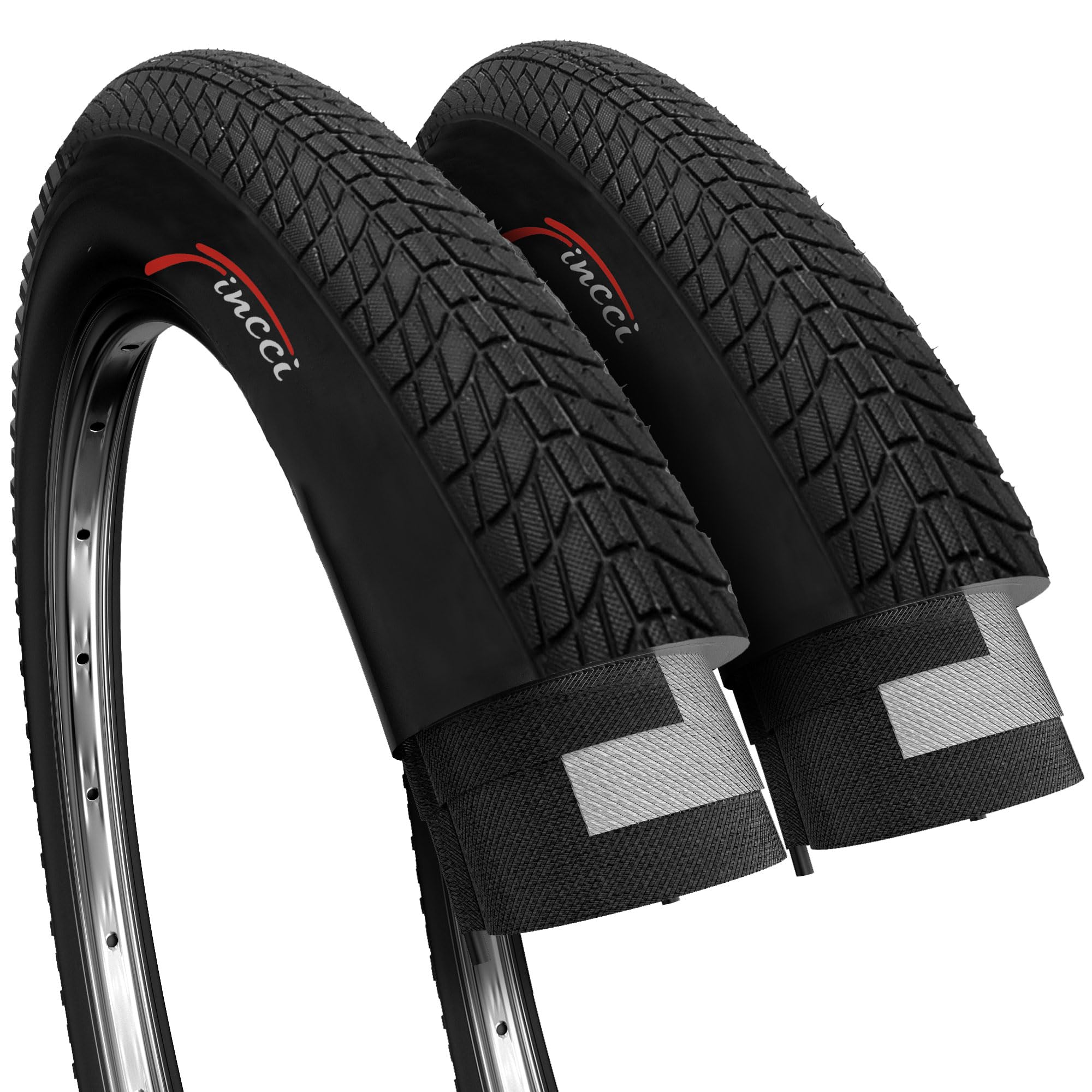 Fincci Bike Tires 20 x 1.75 Inch - Pair Foldable BMX 20 inch Bike Tyres 27 TPI - Tires 47-406 for Kids, Teenagers, and Adults - Suitable for BMX, Tricycle, Road, City and Electric Bicycles - Pack of 2