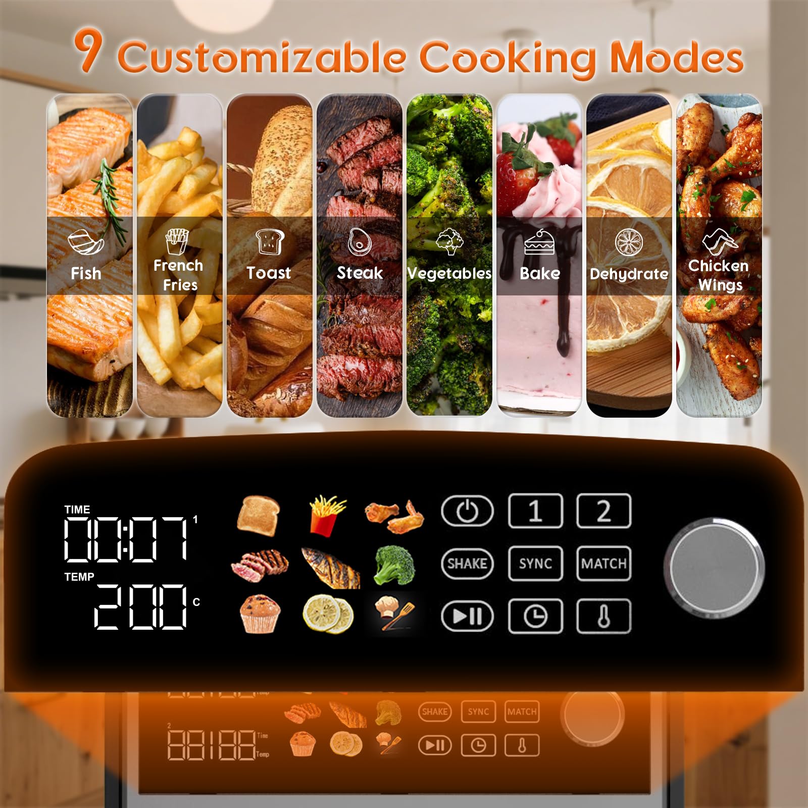 10L Double Stack XL airfryer Heißluftfritteuse | 2400W heißluftfritteuse 2 kammern | Gleichmäßiges Garen & Wende-Erinnerung | Sync/Match,9 Programme, Energie sparen, Spülmaschinenfest 7