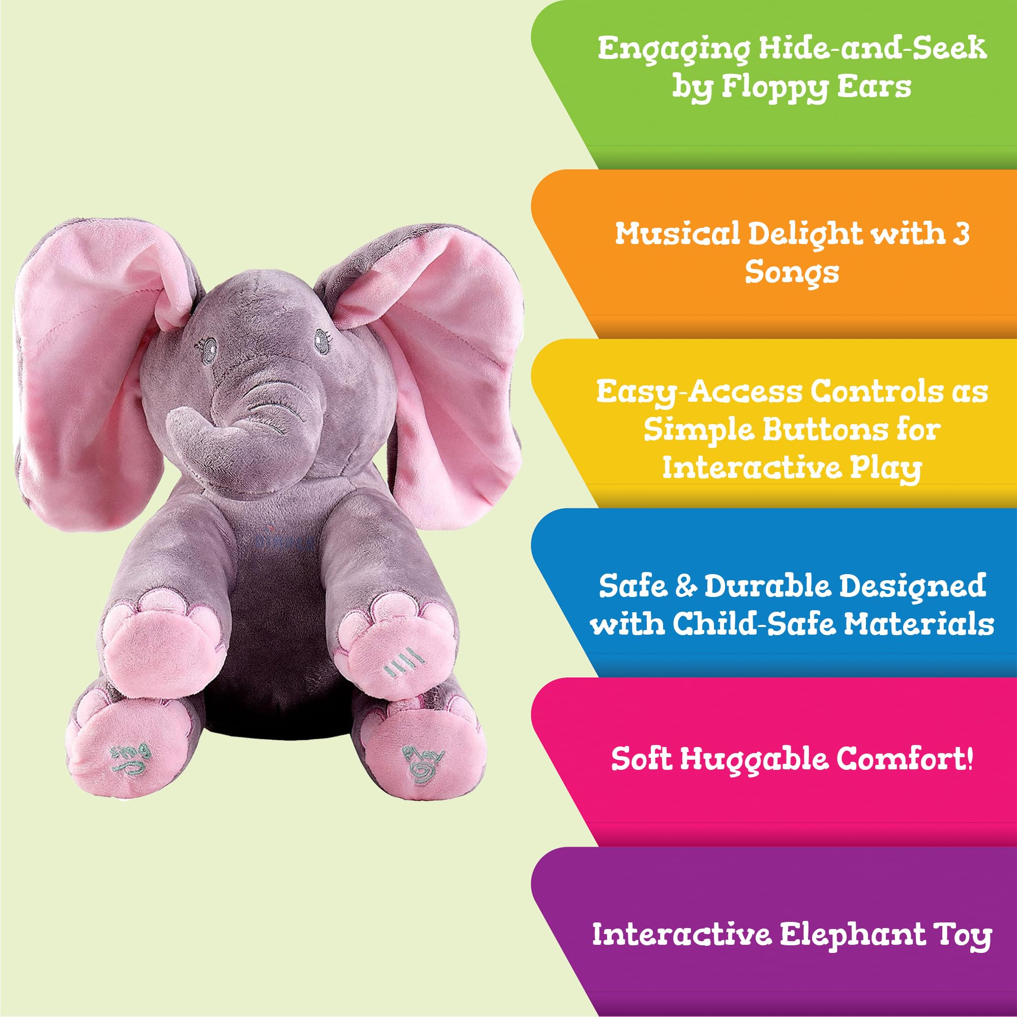 Dimple Kaia Baby Animated Stuffed Plush Singing Peek A Boo Elephant w