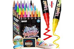 Reaeon Chalk Markers, Liquid Chalk Markers with 6mm Reversible Tip, Dust-Free & Non-Toxic Erasable for Blackboard, Chalkboard, Glass, Windows, Restaurants,30 Pack