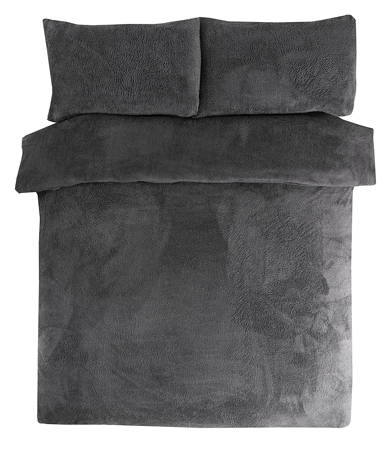 Sleepdown Teddy Fleece Duvet Cover Quilt Bedding Set with Pillow Case Thermal Warm Cosy Super Soft - Single - Charcoal