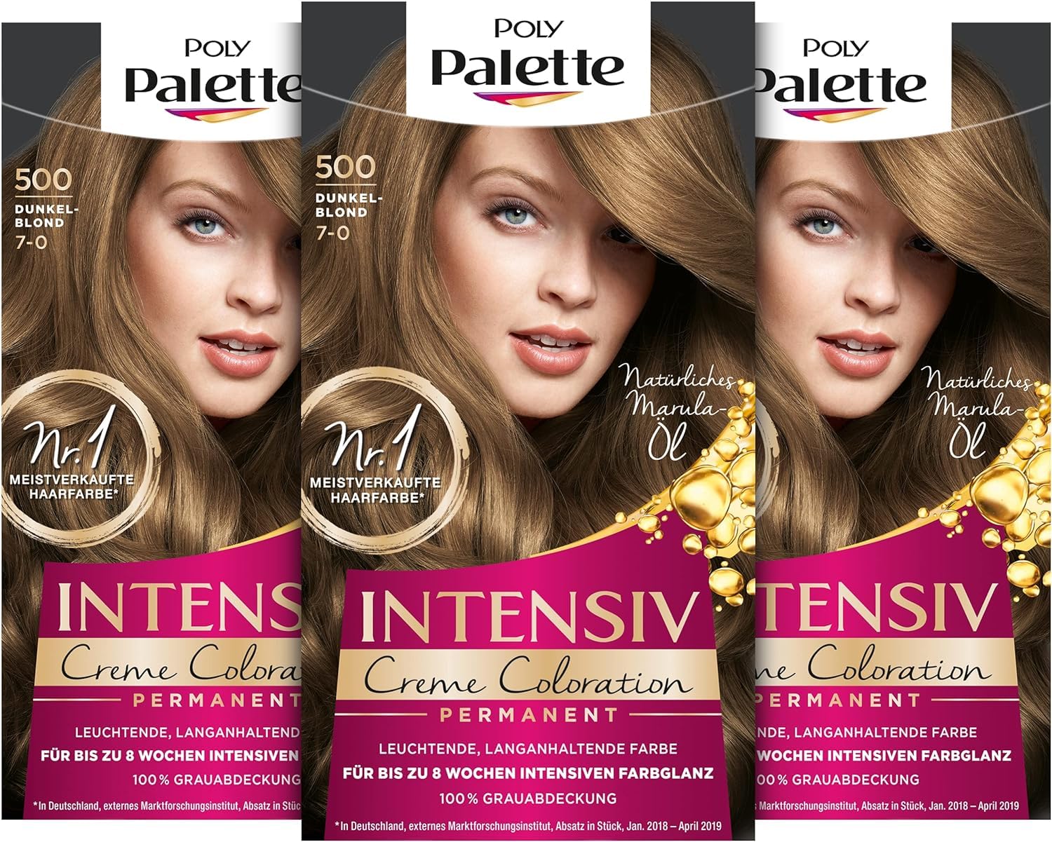 Palette Intensive Cream Colouration 7-0/500 Dark Blonde Level 3 (3 x 115 ml), Permanent Hair Colour for up to 8 Weeks of Intensive Colour Shine & 100% Grey Coverage