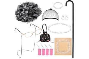 Yingzhao 18 Pieces Old Lady Dress Up Costume Accessory Set, 100 Days of School Granny Dress Up Cosplay Party for Girls Women